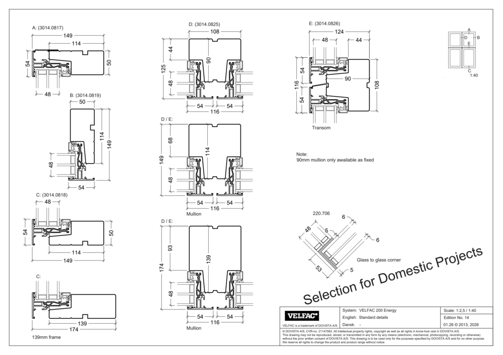 Frames, mullions, transoms and panels for VELFAC 200 ENERGY (Selection for Direct customers)